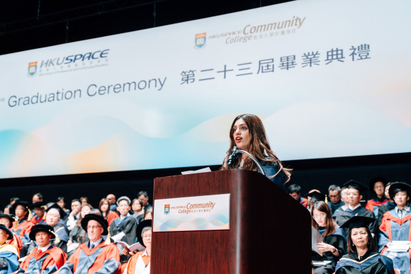 The valedictory speech was delivered by Zahid Hifsa Zaidy, , an Associate of Arts graduate in English Language and Literature, representing the graduates. 